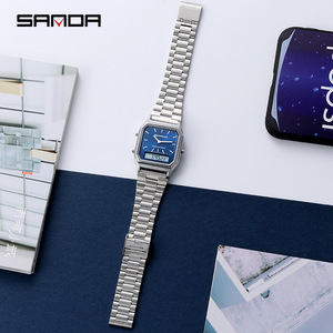 SANDA 747 Classic Rose Gold Universe Reloj digital <span class=keywords><strong>Comprar</strong></span> banda de acero inoxidable Tiempo cuadrado Pantalla doble Kit de reloj informal - Product Image 6