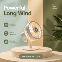 Ventilateur de table silencieux oscillant à batterie, mini ventilateur électrique USB portable avec support de lampe en plastique pour bureau