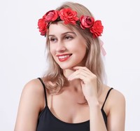 Serre-tête ajustable en tissu pour femme, style bohème, avec fleurs artificielles, couronne de mariage, serre-tête rose pour mariée
