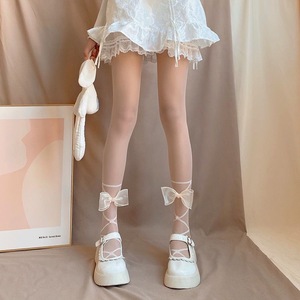 Cross-shaped <b>Large</b> <b>Bow</b> Milky White Sheer Pantyhose Women Ultra-thin 0D Nylon JK Style - Product Image 3
