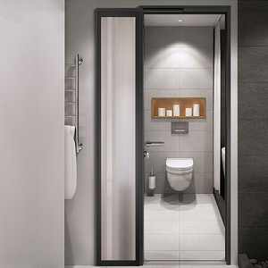 Puerta Interior Premium PT con <span class=keywords><strong>Marco</strong></span> de Aluminio con Aspecto de Madera, Vidrio Esmerilado, Doble Acristalamiento, Control de Luz, Aislamiento Térmico para Dormitorio - Product Image 1