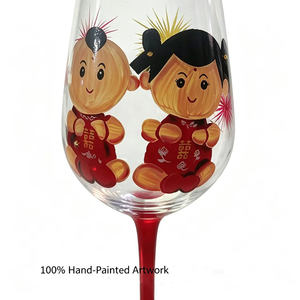 Copa <span class=keywords><strong>de</strong></span> Vino China Vintage para Brindis <span class=keywords><strong>de</strong></span> Boda, Pintada a Mano, con Figura <span class=keywords><strong>de</strong></span> Niño y Niña en Jade Rojo, Tallo Largo, Sin Plomo - Product Image 6