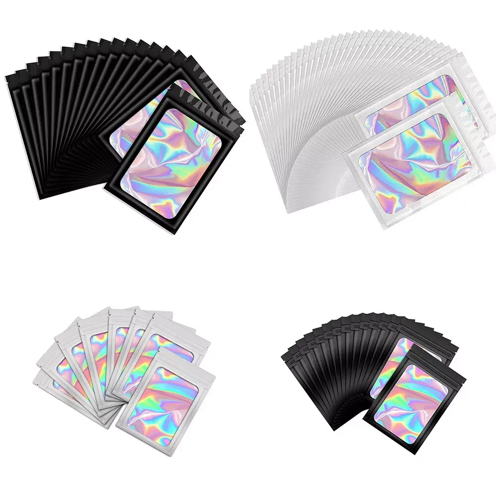 100個のカスタムロゴ小さな再封可能なホログラフィックボップ包装ジップロック包装用ロゴジッパー付き透明ビニール袋