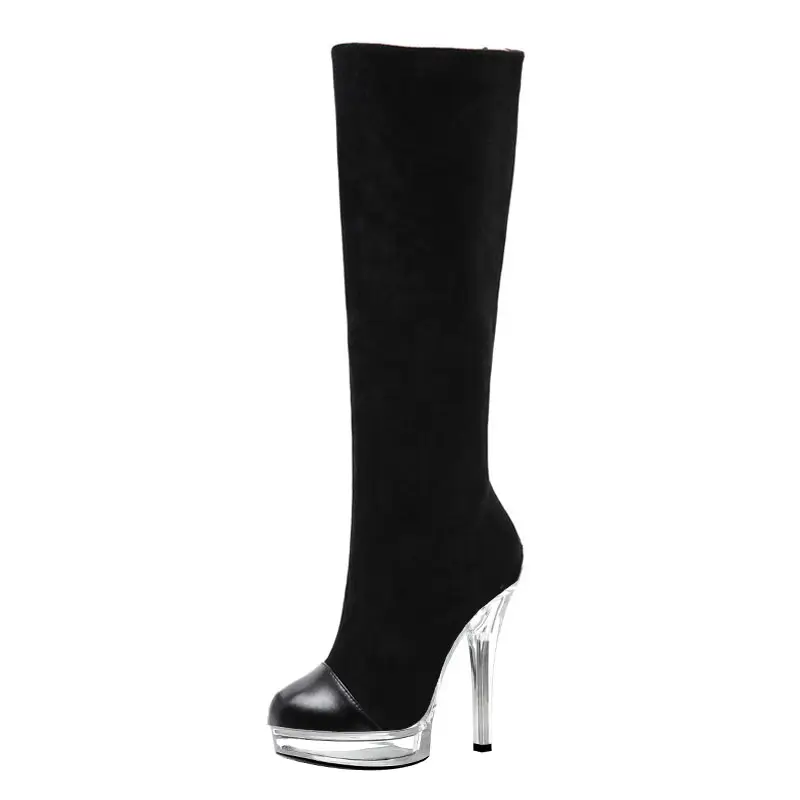 Stivali da ballerina esotici testa tonda nera tacco sottile 13cm fashion modern show tacchi alti stivali da donna Nightclub gothic shoes Models