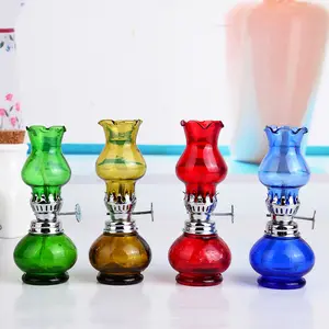 Wholesale clear glass oil bottle with wicks colorful chimney and gold silver burner old fashion style oil lamp