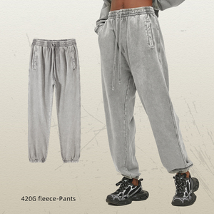 Pantalons de survêtement en coton pour homme lavés, pantalons de survêtement en coton appliqué, taille haute, port quotidien, coupe décontractée, pantalons de survêtement avec revers - Product Image 3