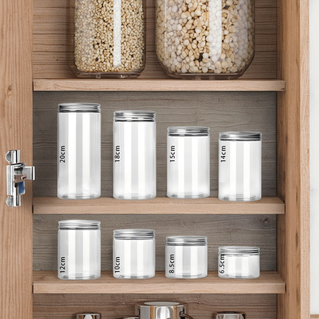 Food Plastic Wide Mouth Plastic Jars for Candy/Cookie/Nuts /Herbs Packaging Containers Round Storage with Lids