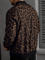 Veste décontractée légère pour homme en mélange de coton et polyester à imprimé léopard avec fermeture éclair, idéale pour le streetwear quotidien