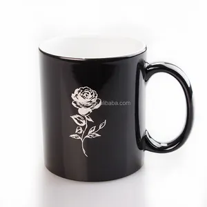 Topjlh cangkir kopi buatan tangan, kualitas tinggi ukiran mawar sublimasi, warna hitam kosong, perubahan ajaib