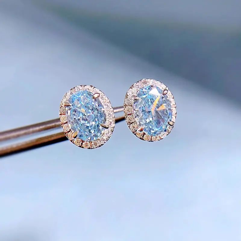 2024 baru 925 anting perak murni 6*8mm anting zirkon Aquamarine