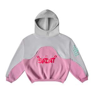 Sweat-shirt à capuche vintage pour homme, gris et violet, patchwork en coton - Product Image 2