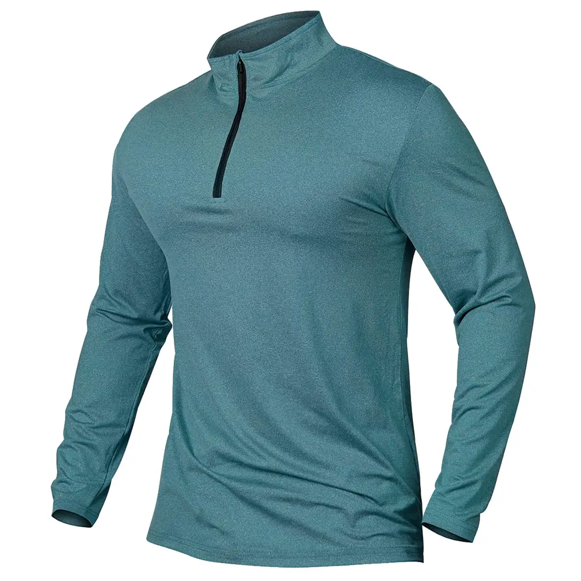 Özel erkek giyim kuru Fit uzun kollu hafif çeyrek Zip koşu spor cilt sıkı ter aktif aşınma erkek t-shirtü
