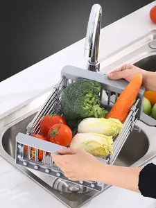 Escurridor de cocina individual al por mayor de acero inoxidable, cesta extensible para secar platos, escurridor de frutas y verduras, almacenamiento - Product Image 2