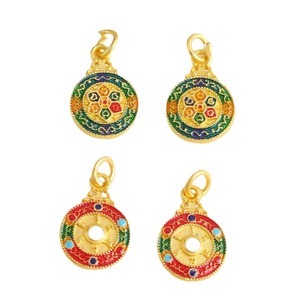 Pendentif traditionnel tibétain avec mantra à six syllabes et incrustation de turquoise, forme ronde, composants de bijoux pour accessoires de collier DIY - Product Image 5