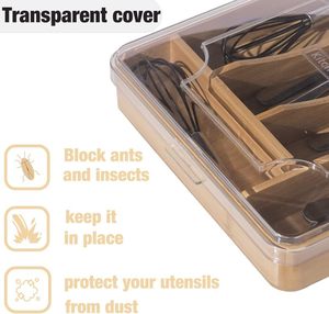 Organisateur de tiroir en bambou de 13 pouces avec couvercle, plateau à 5 compartiments pour couverts et ustensiles de cuisine - Product Image 4