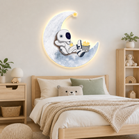 Décoration murale LED en cristal pour enfants, motif astronaute et lune, impression spatiale de dessin animé, pour chambre d'enfant, crèche, salle de jeux, intérieur moderne