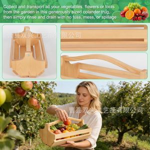 Wooden Harvest <b>Basket</b> With Handles Rectangle Handmade For Fruits Vegetables Kitchen <b>Storage</b> - Product Image 3