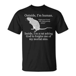 T-shirt « Outside I'm Human Inside I'm A Rat » noir unisexe taille adulte moyenne - Product Image 1