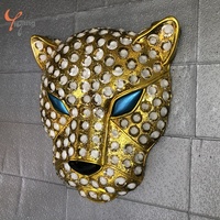 Sculpture murale tête de léopard en résine réaliste, décorations imitation diamant, yeux de chat bleus, style sauvage de luxe, tendance