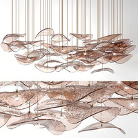 Lustre LED en verre incurvé en forme d'aile de lotus, grand luminaire moderne personnalisé pour hall d'hôtel et villa, décoration de plafond