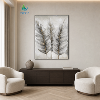 Peinture sur toile de haute qualité, art abstrait, feuille noire et blanche texturée, style botanique tropical moderne, décoration murale