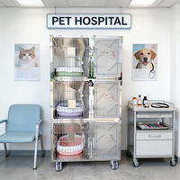 Premium 304 Edelstahl 3-Einheiten Vertikaler Katzenkäfig mit Acryl-Liegeflächen für Tierkliniken