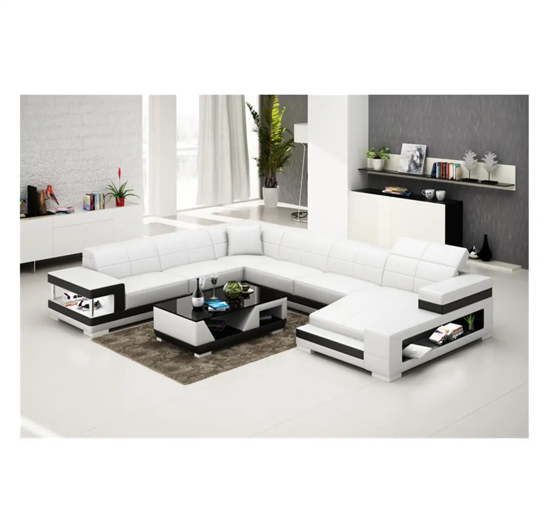 CBMMART Modern Storage Wohnzimmer Sofa Set Möbel 6 Sitze Hersteller White Leather Couch