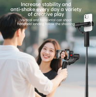 Perche à selfie télescopique professionnelle pliable à 2 axes stabilisée avec suivi du visage IA, lumière LED et télécommande détachable rotative à 360° pour Android