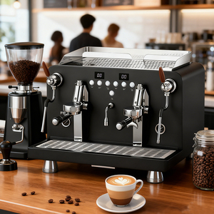 Machine à café industrielle semi-automatique professionnelle en acier inoxydable à double tête, pression 9 bars, capacité 12L, réduction du bruit - Product Image 1