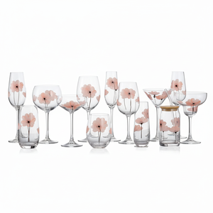 Hồng Bán Buôn Cổ Điển Quế Bột Hoa Cao Chân Rượu Vang Đỏ Ly Thủy Tinh Thiết Lập Handmade 8-Mảnh Cho Đảng Đám Cưới - Product Image 1