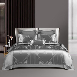 Luxury Jacquard Sheen <b>Silk</b> Satin Bedding Set 4 Pcs <b>Sheet</b> Style All Seasons Breathable Home Use - Product Image 4