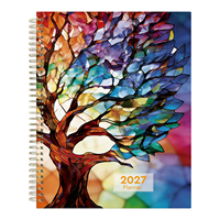 Agenda en spirale A4 2027 avec motif arbre vitrail, journal mensuel et hebdomadaire, onglets colorés, haute qualité, écriture facile, pour le bureau