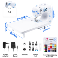 Mini machine à coudre électrique portable pour débutants, enfants et adultes - 12 applications de points, table d'extension, lumière LED