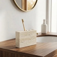 Porte-brosse à dents en travertin beige artisanal pour salle de bain