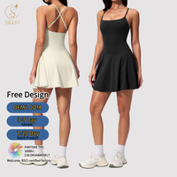 Rok Yoga Kerah Kotak Custom dengan Tali Silang di Belakang, Cepat Kering, Bernapas, Cocok untuk Golf, Olahraga, dan Tenis, Dilengkapi Saku Celana Pendek
