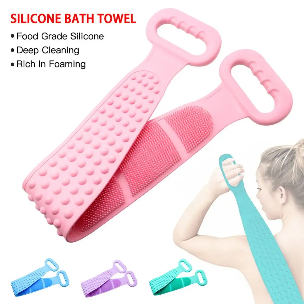Custom Back Wash shower silicone sponge brush massage exfoliating silicone body loofah Scrub Belt