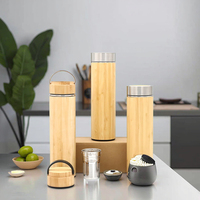 Bouteille isotherme en acier inoxydable avec infuseur à thé en bambou naturel, isolation thermique 12-24 heures, anti-fuite, applicable pour