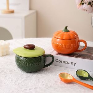 Mug créatif style citrouille et avocat, plusieurs tailles, mug à café avec cuillère en céramique, emballage en boîte, pour cadeau, usage quotidien - Product Image 3