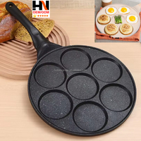 Poêle à petit-déjeuner multifonction 7-en-1 à fond plat, pour œufs, hamburgers, en aluminium, avec 7 trous, en promotion