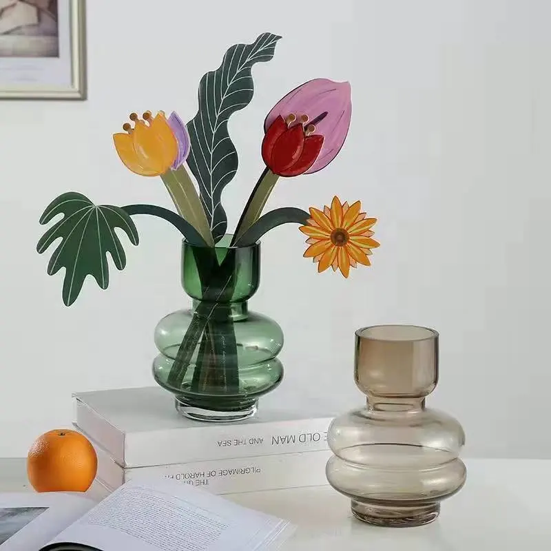 ins Nordic creative simple gradient color living room study transparent glass vase flower arrangement