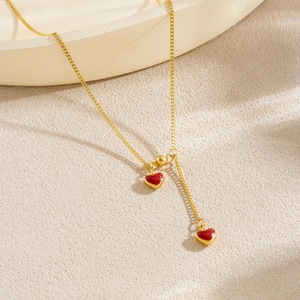 Heart Pendant Necklace Zinc Alloy Burgundy Chain Clavicle Jewelry Gift For Women - Product Image 2