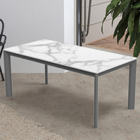 Usine chinoise vend des tables de salle à manger en céramique avec pieds en métal de luxe moderne sur mesure, plateau en verre trempé, 4 places