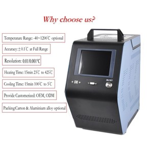 Calibrador de Temperatura Portátil Industrial de Bloque Seco de -25~150 Grados, 100 Sensores Termopar, Acero Inoxidable, Pantalla Táctil LCD, USB, OEM - Product Image 3