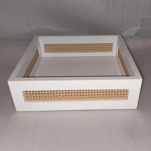 Wood Jewelry Box 23 Inches <b>Storage</b> Organizer <b>With</b> Rattan Lattice Design For Bedroom <b>Dressing</b> <b>Table</b> European American Style - Product Image 4