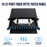 1U 12 Portlu Fiber Optik Patch Panel, Sürgülü Çekmece ve Eklem Tepsisi ile 19 İnç Raf Montajı için SC FC LC uyumlu
