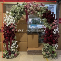 DKB Crafts Grosir Stok Rangkaian Bunga Pernikahan Burgundy dan Hijau, Gapura Bunga Artifisial 2.3*2.3m Bentuk U