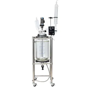 Reator de vidro cilíndrico de 20 l, reator com forro de vidro cilíndrico duplo borosilicate de 20l 30l para laboratório químico reator de vidro pyrex 1-100l