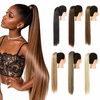 Extensions de cheveux synthétiques à enrouler, queue de cheval avec clip à bande magique, cuticules entièrement alignées, soyeuses, lisses et naturelles