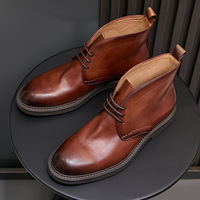 Bottes Chukka d'hiver en cuir véritable à lacets, prix d'usine, chaussures habillées de luxe à motif sculpté, confortables