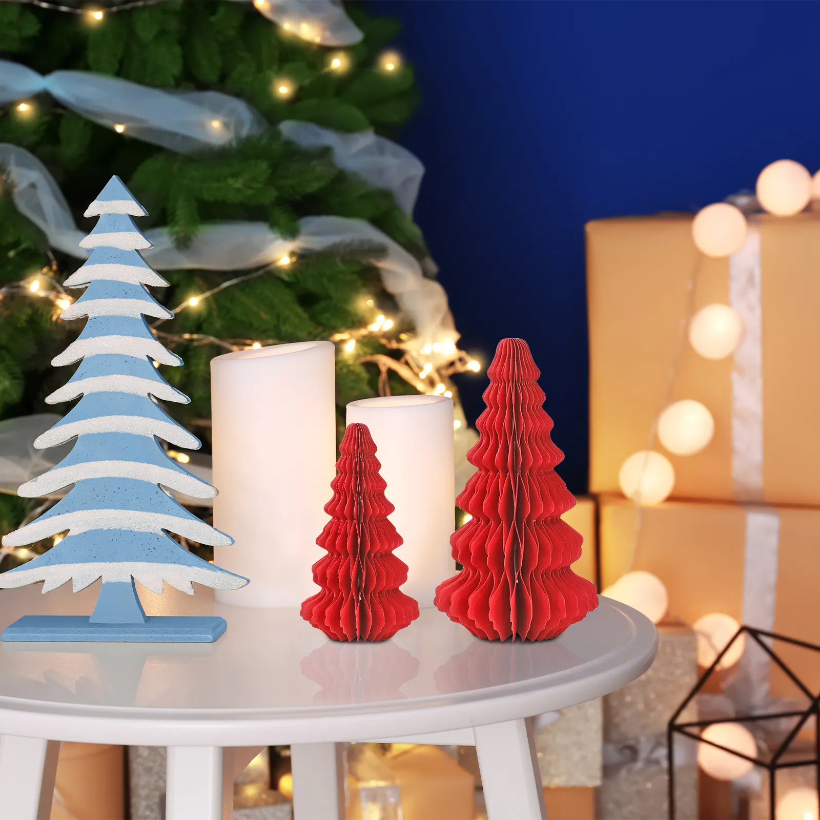 カスタム季節の3D紙ハニカムクリスマスツリー装飾品ショップウィンドウディスプレイホリデーテーブル装飾アクセント装飾